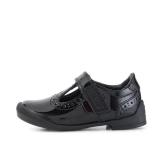 Bridie Brogue T-Vel Lackleder für Mädchen, schwarz