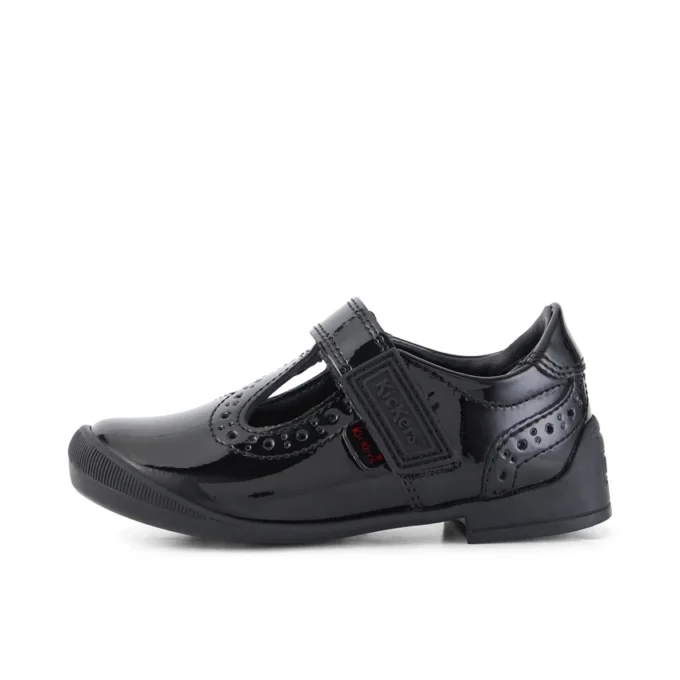 Bridie Brogue T-Vel Lackleder für Mädchen, schwarz