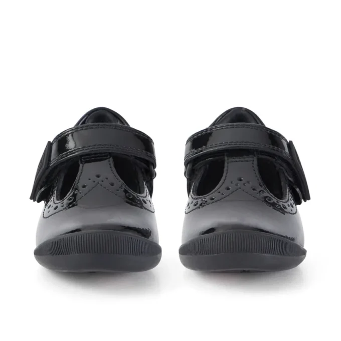 Bridie Brogue T-Vel Lackleder für Mädchen, schwarz