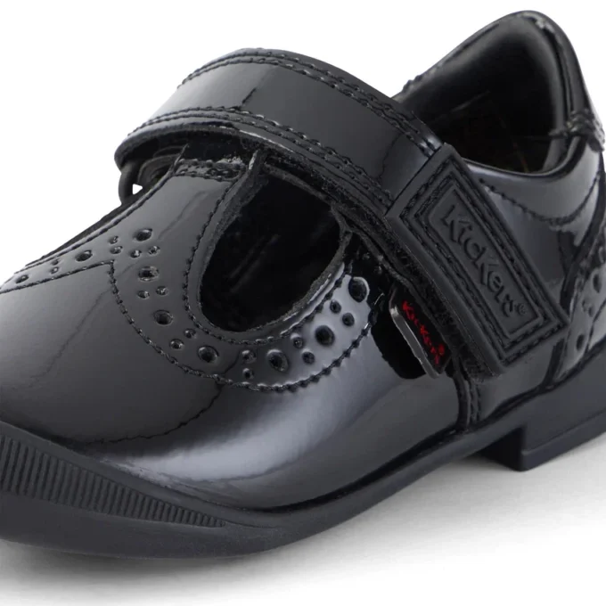 Bridie Brogue T-Vel Lackleder für Mädchen, schwarz