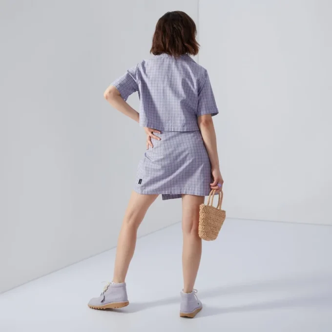 Damen-Karohemd, kurz geschnitten, lila Damen-Karohemd, kurz geschnitten, lila