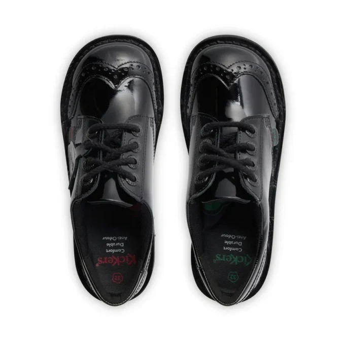 Jugend-Damen Kick Lo Brogue Lackleder Schwarz