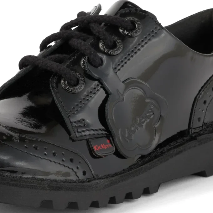 Jugend-Damen Kick Lo Brogue Lackleder Schwarz