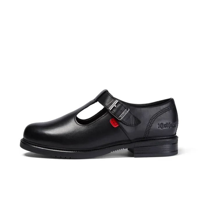 Jugend Damen Lach T-Bar Leder Schwarz