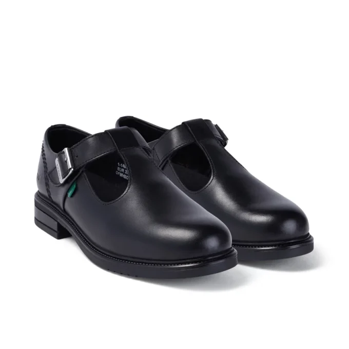 Jugend Damen Lach T-Bar Leder Schwarz