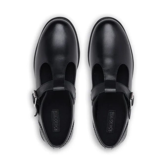 Jugend Damen Lach T-Bar Leder Schwarz