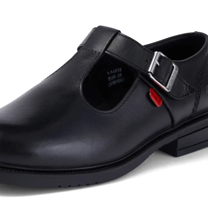 Jugend Damen Lach T-Bar Leder Schwarz