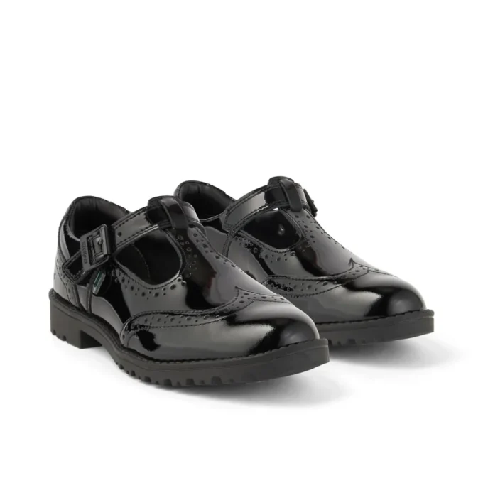 Jugend-Damen Lachly Brogue T-Bar Lackleder Schwarz