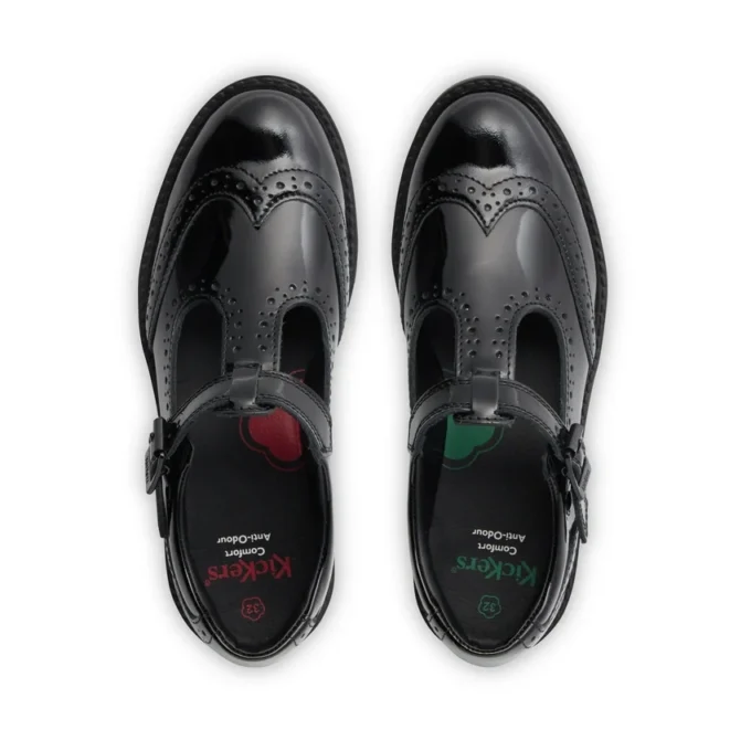 Jugend-Damen Lachly Brogue T-Bar Lackleder Schwarz
