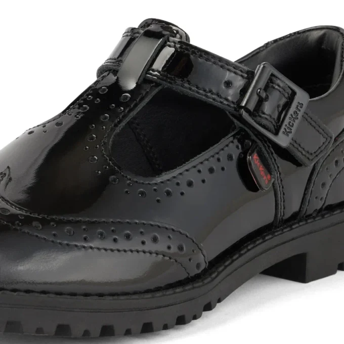 Jugend-Damen Lachly Brogue T-Bar Lackleder Schwarz