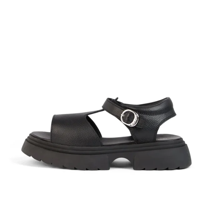 Jugend-Damenschuhe Kenzi Ledersandalen Schwarz