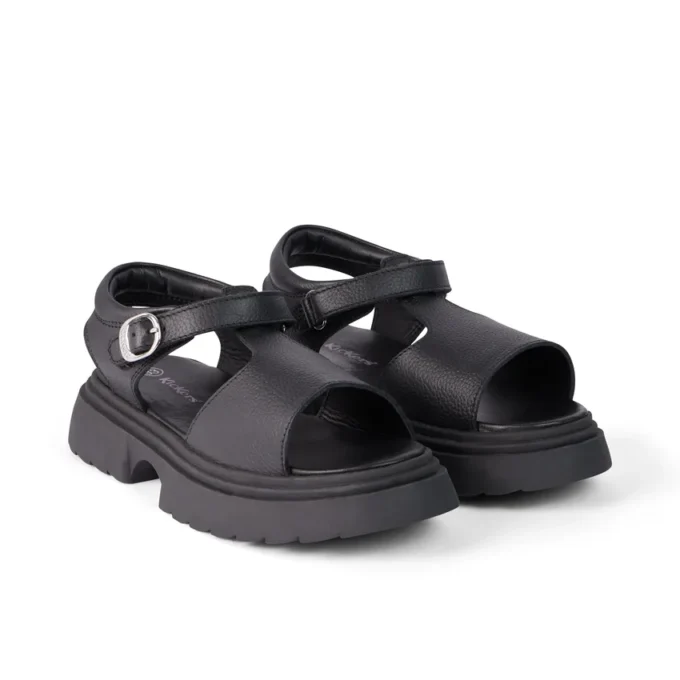 Jugend-Damenschuhe Kenzi Ledersandalen Schwarz