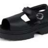 Jugend-Damenschuhe Kenzi Ledersandalen Schwarz