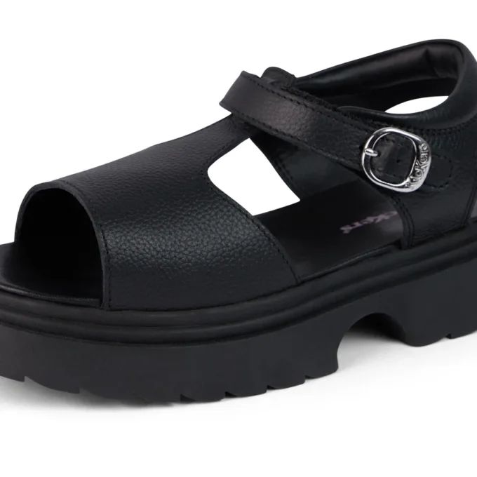 Jugend-Damenschuhe Kenzi Ledersandalen Schwarz