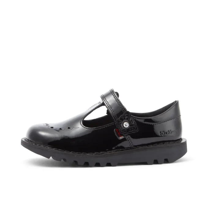 Junior Mädchen Kick T-Bar Bloom Lackleder Schwarz Junior Mädchen Kick T-Bar Bloom Lackleder Schwarz