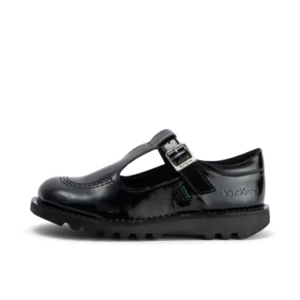 Junior Mädchen Kick T-Bar Lederalternative Lackleder Schwarz