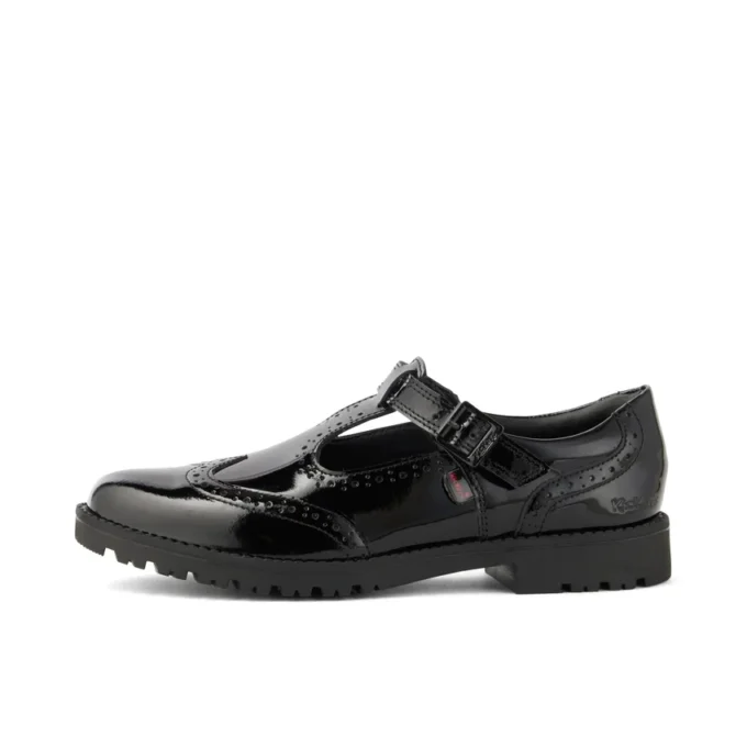 Junior Mädchen Lachly Brogue T-Bar Lackleder Schwarz Junior Mädchen Lachly Brogue T-Bar Lackleder Schwarz