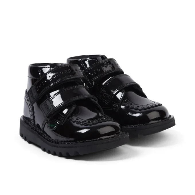 Kick Hi Vel Brogue Lackleder für Mädchen im Kleinkindalter, schwarz Kick Hi Vel Brogue Lackleder für Mädchen im Kleinkindalter, schwarz