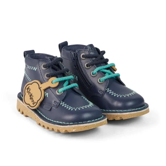 Kick Hi ZigZag Stiefel für Jungen im Kleinkindalter, Leder, Marineblau