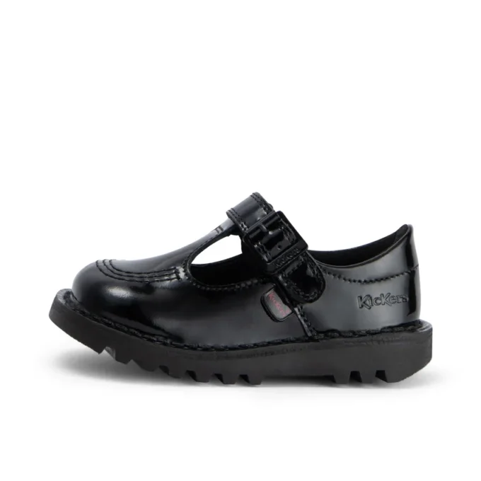 Kick T-Bar für Kleinkinder, Mädchen, Velours-Lackleder, schwarz