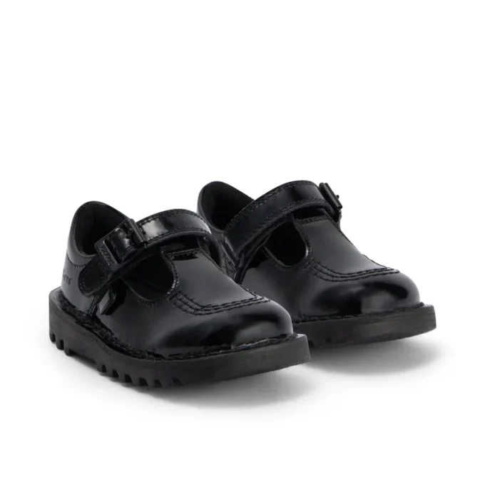 Kick T-Bar für Kleinkinder, Mädchen, Velours-Lackleder, schwarz