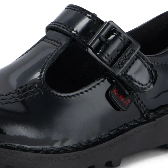 Kick T-Bar für Kleinkinder, Mädchen, Velours-Lackleder, schwarz