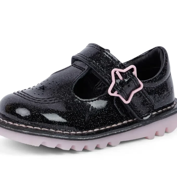 Kick T-Bar Galactic Leder Schwarz für kleine Mädchen