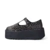 Kick T-Bar-Plateauschuhe für Damen, Leder, schwarz