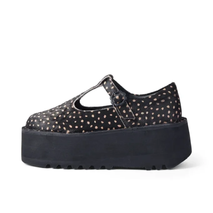 Kick T-Bar-Plateauschuhe für Damen, Leder, schwarz