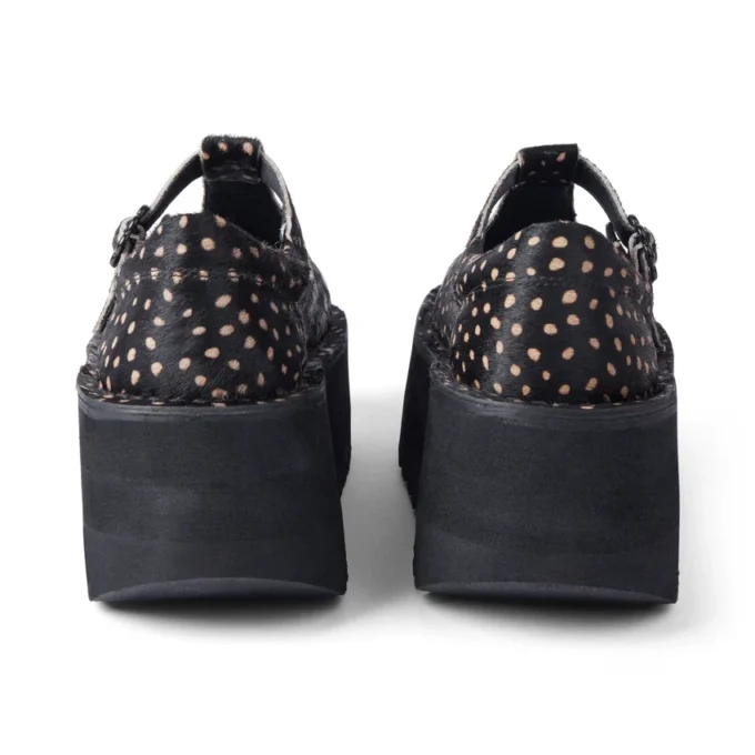 Kick T-Bar-Plateauschuhe für Damen, Leder, schwarz