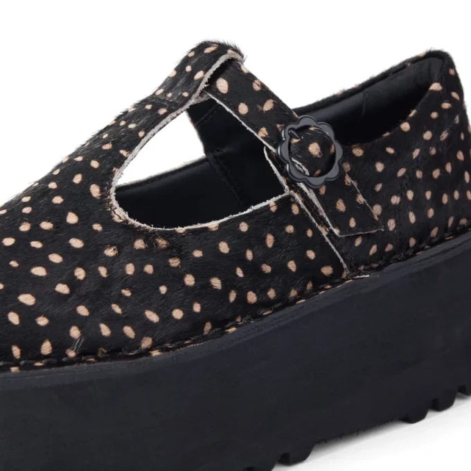 Kick T-Bar-Plateauschuhe für Damen, Leder, schwarz