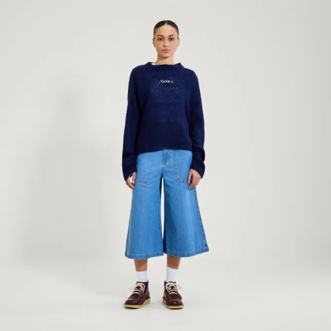 Kickers-Strickpullover für Damen mit U-Boot-Ausschnitt und weiten Ärmeln, marineblau