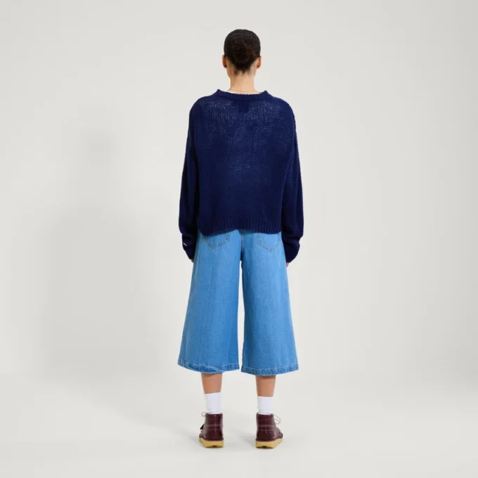 Kickers-Strickpullover für Damen mit U-Boot-Ausschnitt und weiten Ärmeln, marineblau