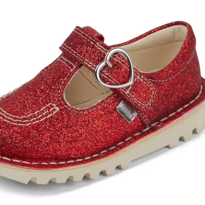 Kickers Unisex Kick T-Bar Glitzer-Schuhe für Kleinkinder, rot Kickers Unisex Kick T-Bar Glitzer-Schuhe für Kleinkinder, rot