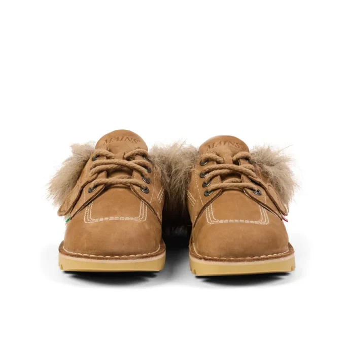 Unisex-Kick Mule-Pantolette für Erwachsene mit Fellbesatz, Mains, hellbraun