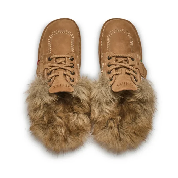 Unisex-Kick Mule-Pantolette für Erwachsene mit Fellbesatz, Mains, hellbraun