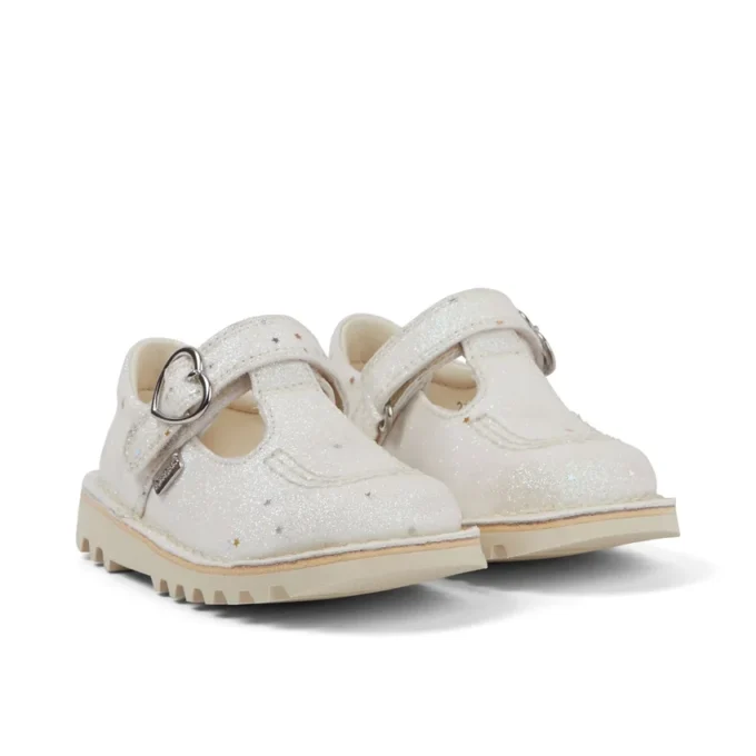 Unisex-Kick T-Bar-Glitzerschuhe für Kleinkinder, weiß