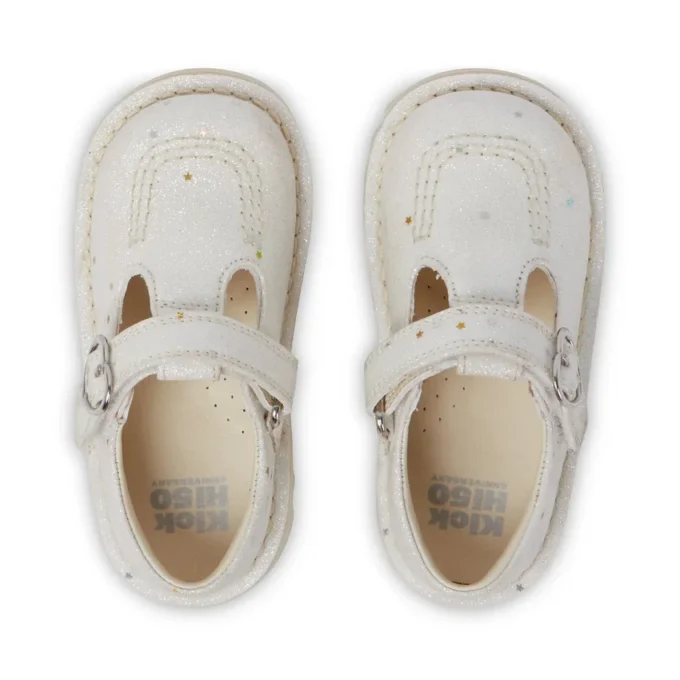 Unisex-Kick T-Bar-Glitzerschuhe für Kleinkinder, weiß