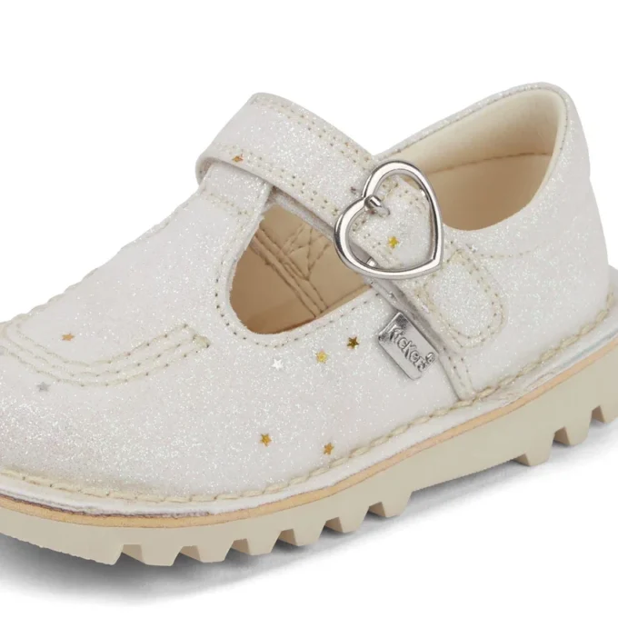 Unisex-Kick T-Bar-Glitzerschuhe für Kleinkinder, weiß